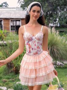 SHEIN 1pc Women Floral Embroidery Mesh Print Underwire Bralette