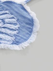 ROMWE Grunge Punk 女式蝴蝶镂空做旧系带无袖牛仔上衣 - 藍色 - 查看 4