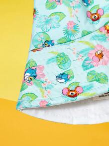 TOM & JERRY X SHEIN Cartoon Pattern Reversible Bucket Hat, Street Fashion - White - View 5