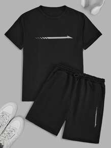 RueChic Ensemble t-shirt et short régulier pour hommes avec taille élastique imprimée et cordon de serrage