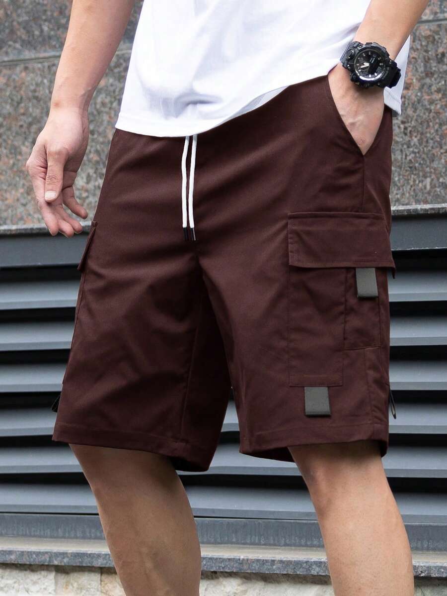 Manfinity Homme Men's Casual Drawstring Waist Pocket Casual Loose Cargo Shorts - Burgundy - View 1