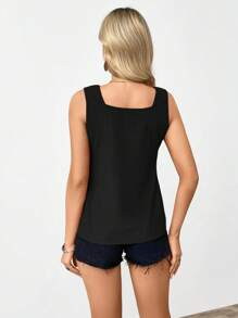 SHEIN LUNE 纯色宽肩带简约休闲上衣，休闲款 - 黑色 - 查看 2