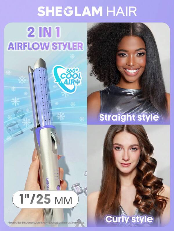 SHEGLAM HAIR Cool Lock Airflow Styler, 360° Airflow Styler Curling Iron,Hair Curler With Cooling Air Vents To Lock In Style,4 Adjustable Temp,Dual Voltage,Fast Straightening,Water-Based Ceramic Coating Makes Hair Shiny,Cueler & Straightener,Curly Hair Products,Hair Curling Irons,Hair Straightener For Long Short Hair - US Plug Graduation Birthday Holiday Summer Fall Autumn Y2K Fancy Fashion Women Makeup Cosmetic Party Beach Travel Camping Outdoors School Campus Trip Festivals Decor Gift Present Rose Girl Cosplay Best Color Charm Vibe