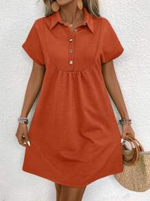 SHEIN LUNE Women's Solid Color Half-Zip Lapel Batwing Sleeve Dress