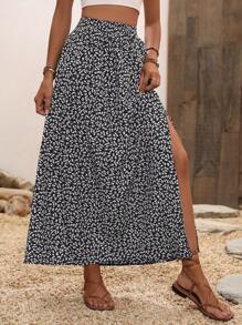 Breezaya 碎花印花开叉大腿裙长款度假海滩装女装