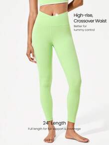 GLOWMODE 24" FeatherFit™ Crossover Leggings With Built-In Underwear Light Support Low Impact Yoga Daily Gym