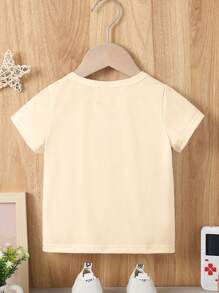 T-shirt basique à col ras du cou et manches courtes avec imprimé de bande dessinée pour jeunes filles