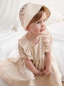 Cozy Pixies Baby Girl Jacquard Knitted Round Neck Ruffle Trim Waist Dress - Apricot - View 3