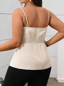 Vionelle Plus Size Women's Elegant Beige Summer Festa Wedding Guest French Style Front Button Slit Hem Camisole Top,Afternoon Tea Party Commuter Streetwear - Apricot - View 2