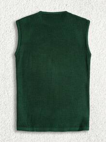 RueChic Herren strukturierte ärmellose Regular Strickweste mit Buchstabenmuster - Grün - Übersicht 3