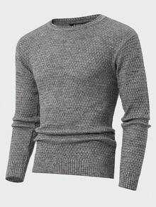 EURMUSE Men Textured Casual Crew Neck AW Regular Sweater - Dark Grey - View 4