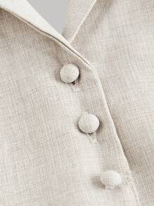 SHEIN MOD Váy dài đến giữa bắp chân màu be có cổ bẻ, cài nút phía trước và thắt eo - Màu be - Xem 3