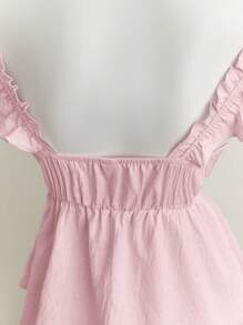 Elamini Top court bleu voluptueux avec encolure dégagée, sans manches et volants pour fille