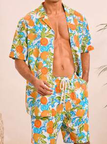 Manfinity VCAY 2 pièces Ensemble casual pour hommes composé d'une chemise à manches courtes tressée et ample, et d'un short à taille élastique et jambes droites - Multicolore - Voir 3