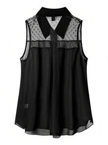 Rometta Áo cánh không tay màu đen thanh lịch, thoải mái, trang nhã, viền ren, thời trang, đa năng, chất liệu voan, thích hợp cho mùa xuân, hè, thu - màu đen - Xem 3