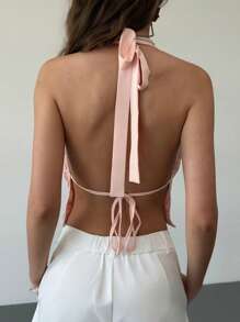 Aloruh Romantisches Date, Frühlings-/Sommerurlaub, rückenfreies Trägertop mit Struktur in Apricot für Frauen