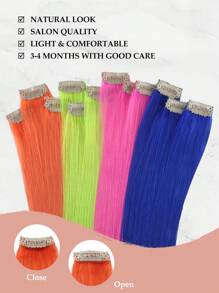 Colored Clip In Hair Extensions, Real Human Hair 3 Pcs 18 Inch, Orange Straight Highlight Hairpieces, Invisible Design, Colorful Rainbow Style, Soft Natural Texture, Ideal For Women & Girls Daily Styling, Party And Cosplay Occasions - SORANGE - View 4