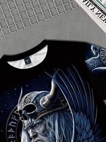 Manfinity LEGND Camiseta masculina plus size com estampa de guerreiro viking e mitologia nórdica - Multicolorido - Ver 5
