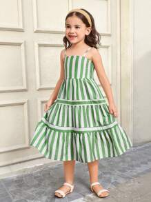 SHEIN Young Girl Woven Striped Snug Fit Cami Dress - Multicolor - View 6