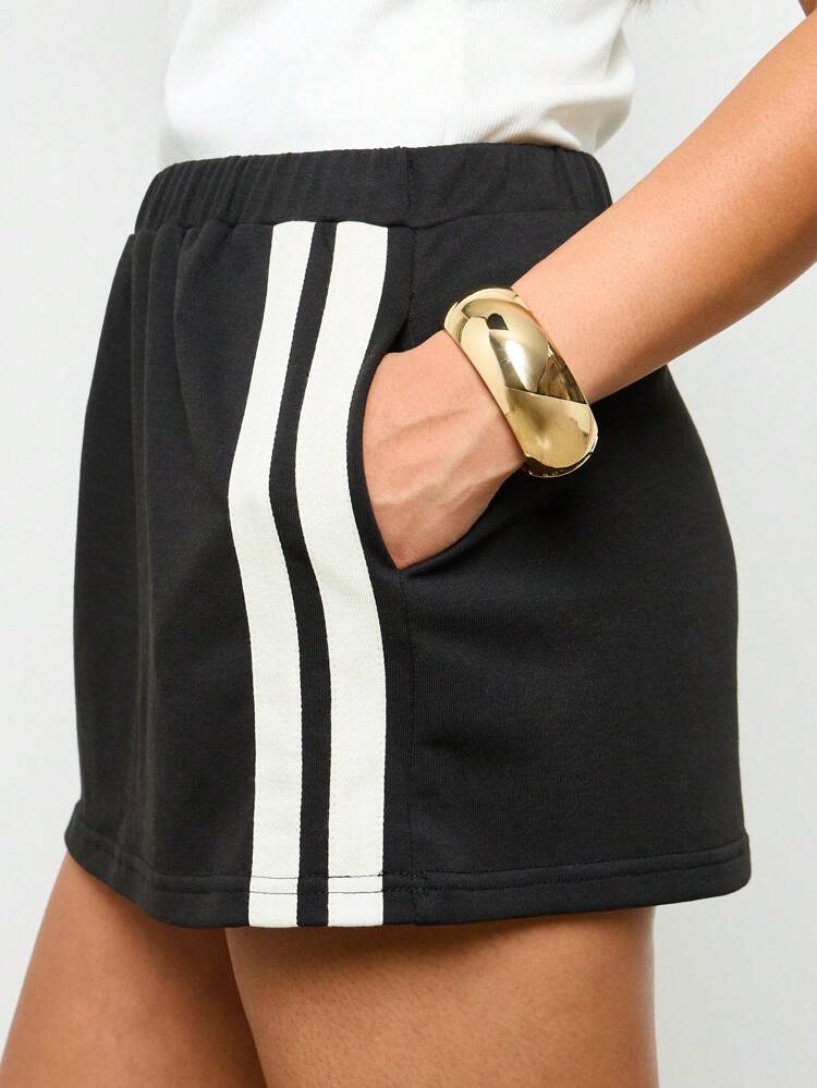 Casual Stretchy Mini Stripe Activewear Skirt