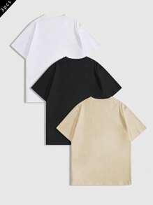 ROMWE MEN Street Life 3 piezas Camiseta de manga corta casual de cuello redondo de marca para hombre