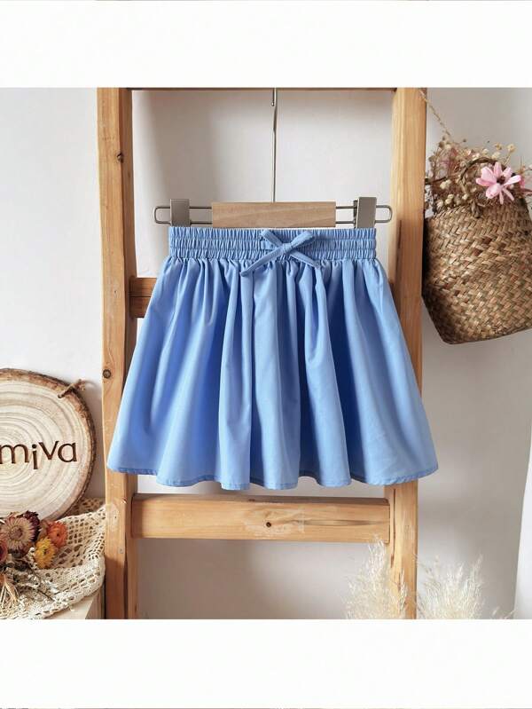 Loomiva Young Girls' Fashion Simple Casual Blue Versatile All-Match Short Skirt, Suitable For School, Travel And Vacation, Spring/Summer