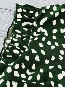 EMERY ROSE French Elegant Chiffon V-Neck Flared Cap Sleeve Regular Print Women's Blouse, Summer New Arrival - Green - View 5