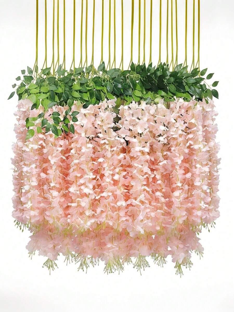SHEIN 1/6/12 件假紫藤花环丝藤藤条装饰,人造紫藤挂花,适用于婚礼拱门家居花园墙壁卧室装饰、办公室派对情人节礼物 - 淺粉色 - 查看 1