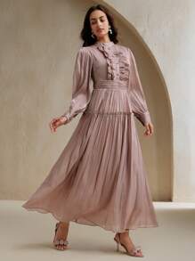 Anewsta Vestido formal elegante y versátil de mujer con parches y volantes largos