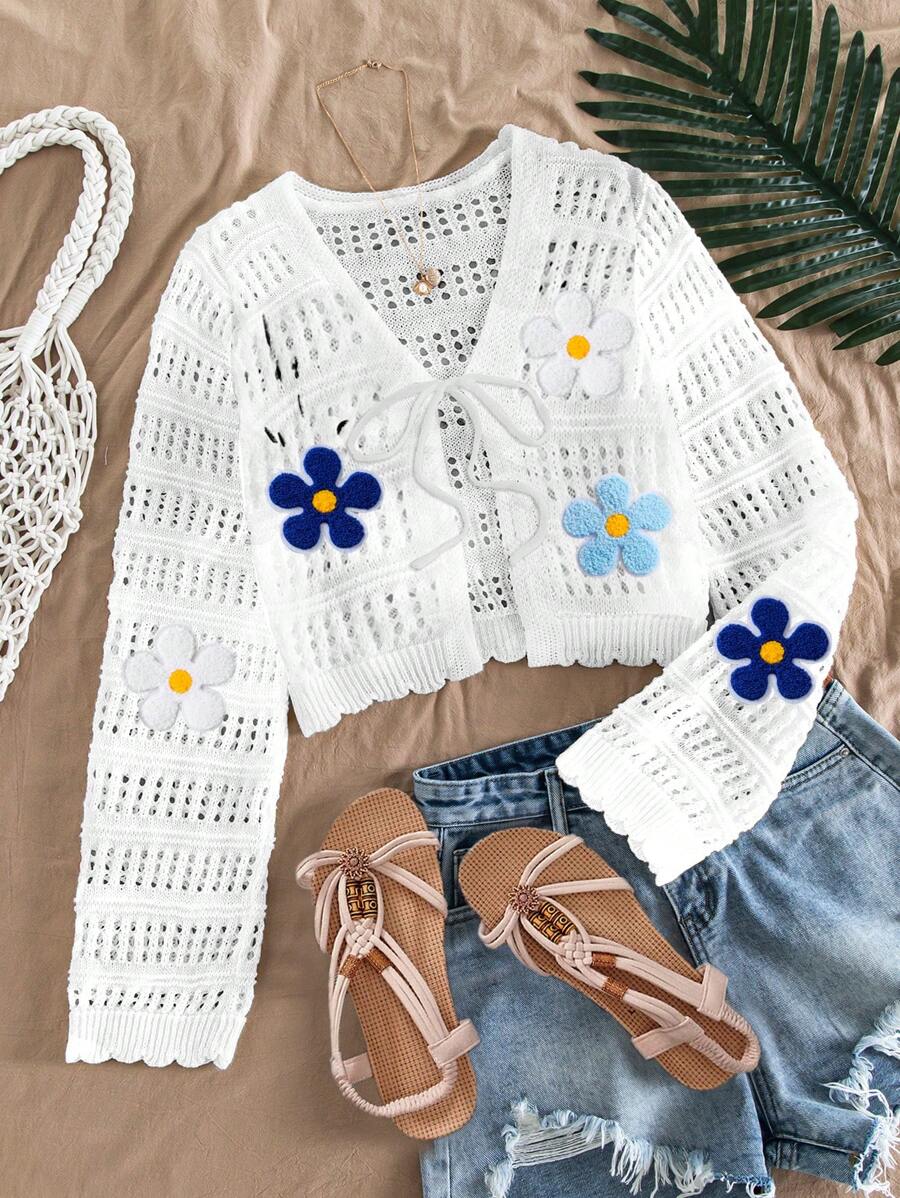 Travachic Áo khoác cardigan dáng rộng thời trang dành cho nữ, thích hợp cho mùa hè, thêu hoa, phù hợp đi biển vào mùa thu/đông - Nhiều màu - Xem 1