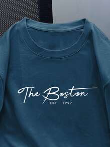 Manfinity LEGND Plus Size Men's Casual Slogan Print Round Neck Short Sleeve T-Shirt, Summer T Shirt For Man Simple T Shirts Men Men Tee Shirts Men T Shirts Casual - Blue - View 3