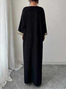 Elenzga 大码女式中东金色锦缎流苏长袍