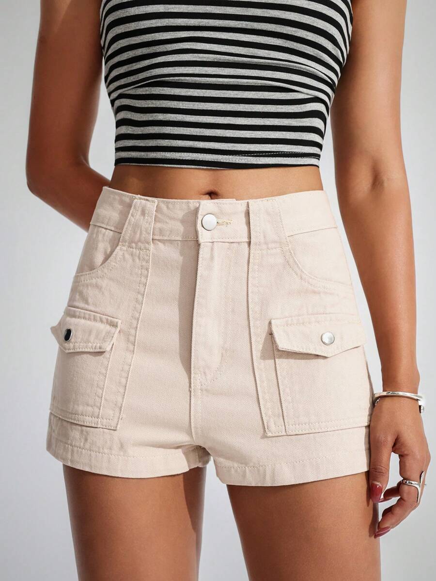 SHEIN EZwear 女士休闲百搭工装口袋牛仔短裤