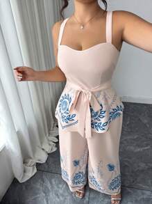 Elenzga Damen Große Größen elegantes romantisches Blumen Druckmieder und lange Hose Set, geeignet für Sommer, Schulanfang, Abschluss, Feiertage, Valentinstag, Musikfestivals, Muttertag, Halloween, Erntedankfest, Ostern, Nationalfeiertag, Galas, Dates, Partys, Hochzeiten, Ausflüge - Verschiedenfarbig - Übersicht 8