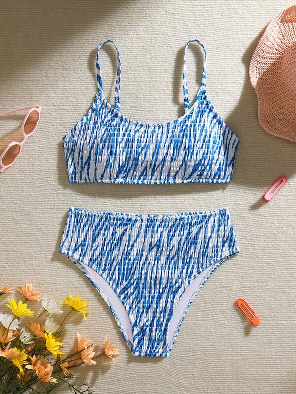 SHEIN Wildeya Conjunto de bikini con estampado floral, traje de baño de estilo vacacional con estampados aleatorios
