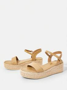 Styleloop Sandalias de cuña de lona para mujer, zapatos de plataforma minimalistas, prácticos y versátiles - Caqui - View 3