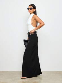 Sleek Turtleneck Tank Modern Halter Neck Bodycon Racerback Tops Professional Evening Party Clubwear Fashion Forward - White - View 4
