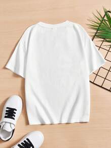 SHEIN Tween Boys' Casual Solid Color Short Sleeve Round Neck T-Shirt, Suitable For Summer
