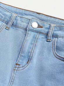SHEIN Girlism Pantalones cortos vaqueros elegantes de cintura alta y ajustados con lavado claro, con bolsillos decorados con lazos lindos para niña preadolescente, pantalones cortos bohemios de verano para vacaciones en la playa para niña preadolescente, pantalones cortos casuales para conciertos de verano y festivales, pantalones cortos de verano para brunch, iglesia y graduación para niña preadolescente - Lavado ligero - Ver 4