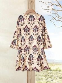 EMERY ROSE Plus Size Women's Early Spring Green Printed 3/4 Sleeve Boho Coat Country Concert Suitable For Spring And Summer Fall Women Clothes Winter Autumn - Multicolor - View 2