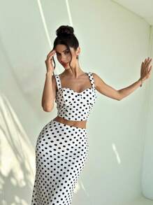 Firerie Bộ trang phục hai mảnh Boho dành cho nữ, họa tiết chấm bi, áo crop top và váy dài thanh lịch lãng mạn tối giản mùa xuân/hè mới, bộ đồ chấm bi, trang phục đi làm thường ngày, hiện đại cổ điển, bộ đồ nghỉ dưỡng, trang phục dự tiệc cưới, trở lại trường, trang phục đi biển dành cho phụ nữ, trang phục sân bay dành cho phụ nữ, trang phục đi nghỉ, trang phục giáo viên - trắng - Xem 2