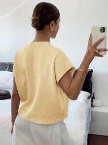 Siren Gaze 女式夏季休闲纯色针织上衣 - 黃色 - 查看 2