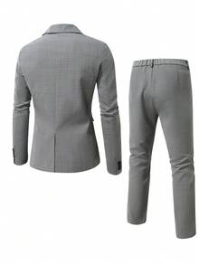 Manfinity Mode Men's Business Commuter Suit Jacket And Pants Set - Dark Grey - View 2