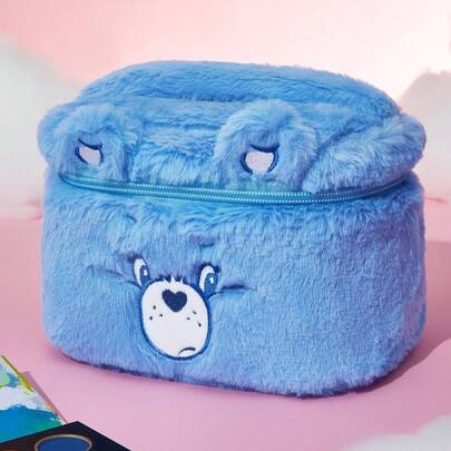 SHEIN X Care Bears 大容量可爱毛绒爱心熊卡通刺绣设计化妆包带手柄,加油熊,礼物