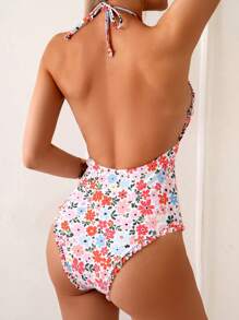 Swim Mod Women's Tropical Ditsy Floral One-Piece Bikini Set, Casual For Holiday For Summer Beach Vacation - Multicolor - View 2
