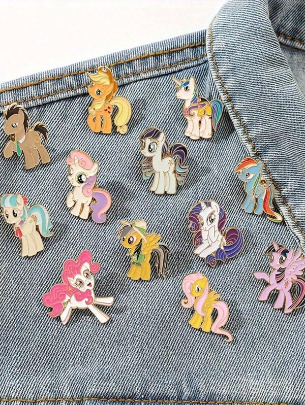 SHEIN 12 SZT./ 1 SZT. Cute & Fun Twilight Sparkle, Rainbow Dash, Pinkie Pie, Rarity, Fluttershy, broszki, odpowiednie do ubrań, artykułów piśmiennych, toreb szkolnych, torebek, saszetek i pasków. Idealne jako prezenty dla przyjaciół, rodziny i współpracowników. Broszki do noszenia przez cały rok