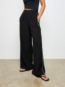 AiiRZ 套穿阔腿阔腿裤，带侧条纹，家居服，高腰晚礼服，拖地长裤，派对裤 - 黑色 - 查看 3