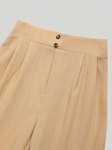 Tween Girls Textured Vertical Striped Black Wide-Leg Pants Fall Winter - Khaki - View 3