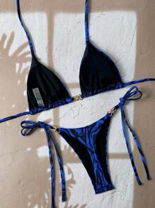 Swim Vcay 2025年春假两件套女士夏季沙滩装，随机印花露背三角比基尼上衣和侧系带下装 - 彩色 - 查看 2