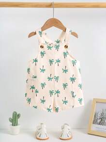 SHEIN Newborn Baby Boy Cute Coconut Tree Printed Summer Casual Romper, Without Inner Lining Baby Summer Clothes Gender Neutral Baby Clothes Baby Palm Tree Outfit Baby Beach Wear Toddler Summer Outfit - Multicolor - View 4